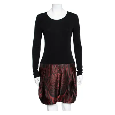 Roberto Cavalli Black & Red Animal Printed Silk Jersey Pleated Dress