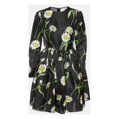 Dolce & Gabbana Black Floral Print Silk Flared Short Dress