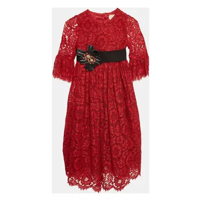 Dolce & Gabbana Red Lace Bow Detail Dress (6 Yrs)