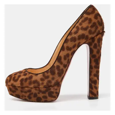 Christian Louboutin Brown Calf Hair Animal Print Platform Pumps Size 37.5