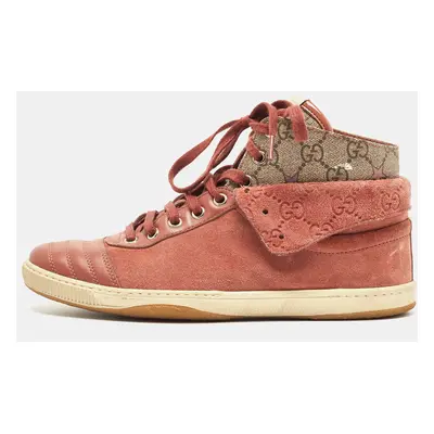 Gucci Pink Leather and Suede High Top Sneakers Size