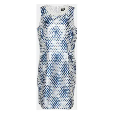 D&G White & Blue Dot Printed Silk Blend Sleeveless Midi Dress