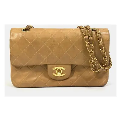 Chanel Beige Leather Small Classic Double Flap Shoulder Bags