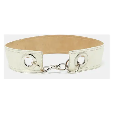 Miu Miu Off White Leather Buckle Waist Belt 85CM