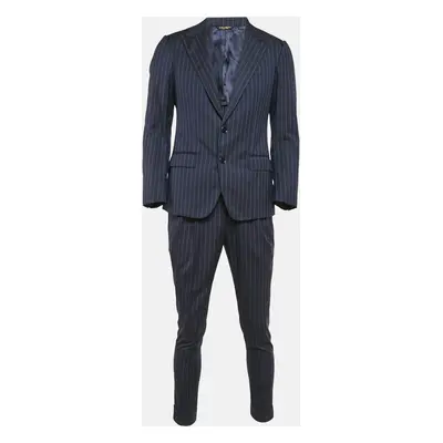 Dolce & Gabbana Navy Blue Stripe Wool Sartoria Tailored Pants Suit