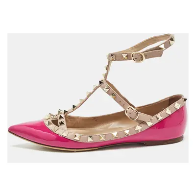 Valentino Pink Leather and Patent Rockstud Ballet Flats Size