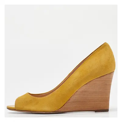 Tod's Yellow Suede Wedge Peep Toe Pumps Size