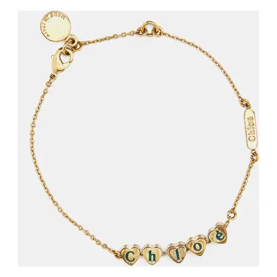 Chloé Gold Tone Logo Heart Chain Bracelet