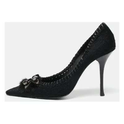 Le Silla Black Calf Hair Crystal Embellished Pointed Toe Pumps Size