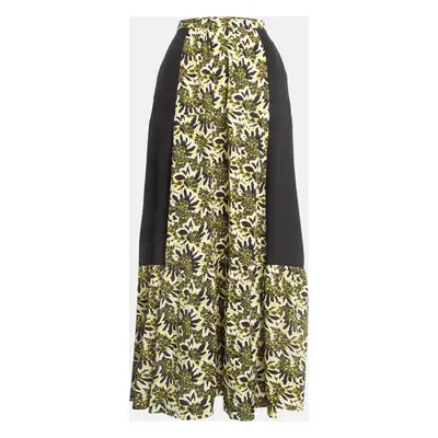 Etro Yellow/Black Floral Print Silk Tiered Maxi Skirt