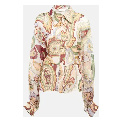 Chloe Beige Paisley Print Chiffon Silk Shirt