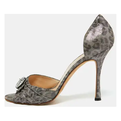 Manolo Blahnik Grey Leopard Print Suede Sedaraby D'Orsay Pumps Size 40.5