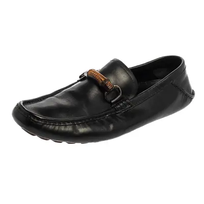 Gucci Black Leather Bamboo Horsebit Slip On Loafers Size 43.5