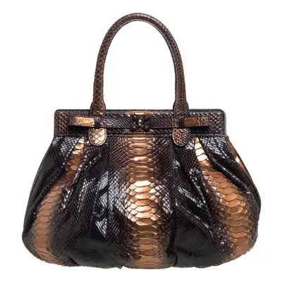 Zagliani Metallic Bronze/Brown Gold Python Puffy Hobo