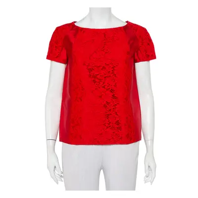 Valentino Red Silk & Lace Paneled Oversized Top