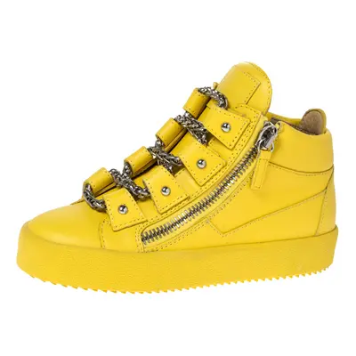 Giuseppe Zanotti Yellow Leather Gold Chain Laces Dual Zip Sneakers Size