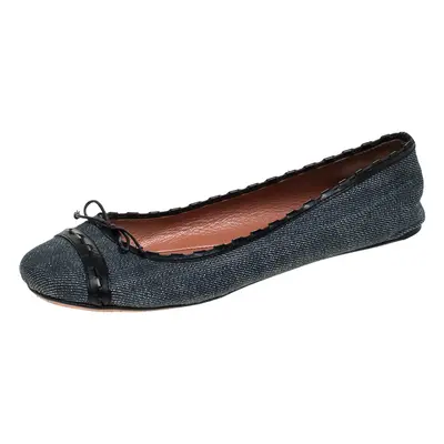 Alaia Black/Blue Denim Bow Ballet Flats Size