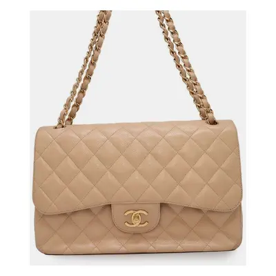 Chanel Beige Caviar Leather Matelasse Double Flap Chain Shoulder Bag