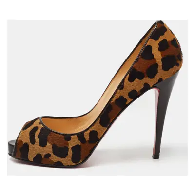 Christian Louboutin Brown Leopard Print Calf Hair Very Prive Peep Toe Pumps Size 40.5