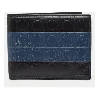 Salvatore Ferragamo Black/Blue Logo Embossed Leather Bifold Wallet