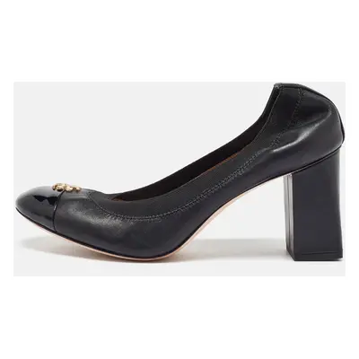 Tory Burch Black Leather Jolie Block Heel Pumps Size 38.5