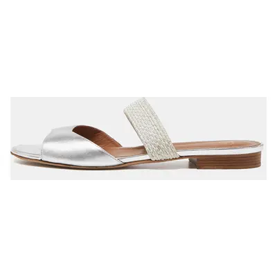 Malone Souliers Silver Leather Milena Flat Slides Size