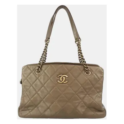 Chanel Brown Leather CC Crown Tote Bag