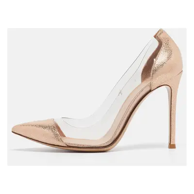 Gianvito Rossi Metallic Textured Leather and PVC Plexi Pointed Toe Pumps 35.5