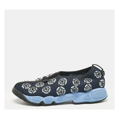 Dior Blue Embellished Mesh Fusion Sneakers Size