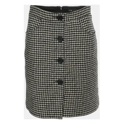 Maje White/Black Wool Blend Button Detail Mini Skirt