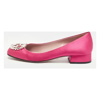 Gucci Pink Satin Crystal Embellished Interlocking G Pumps Size