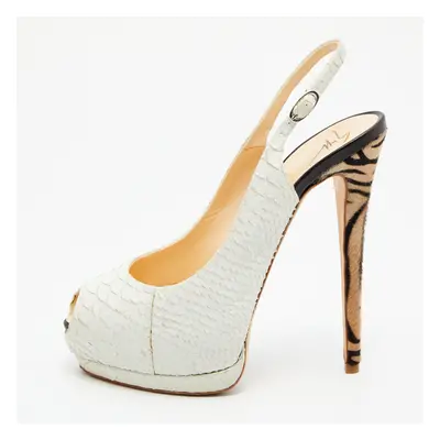 Giuseppe Zanotti White Python Embossed Leather Peep Toe Platform Slingback Pumps Size