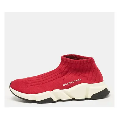 Balenciaga Red Knit Fabric Speed Trainer Slip On Sneakers Size