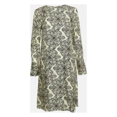 Marni Cream Floral Print Silk Long Sleeve A-Line Dress