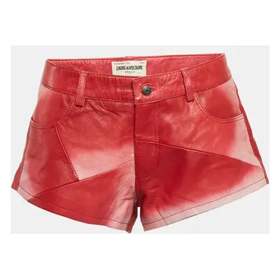 Zadig & Voltaire Red Leather Saya Patch Shorts