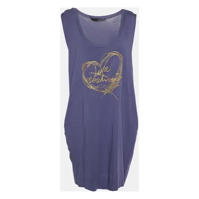 Love Moschino Purple Logo Embroidered Cotton Knit Sleeveless Mini Dress