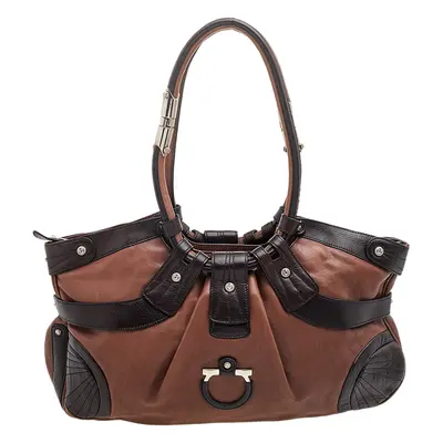 Salvatore Ferragamo Brown Leather Gancini Shoulder Bag