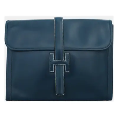 Hermes Navy Blue Leather Jige GM Clutch