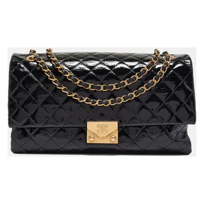 Chanel Black Quilted Patent and Leather Pagoda Accordion Flap Bag