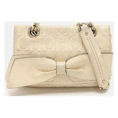 CH Carolina Herrera Cream Monogram Leather Audrey Shoulder Bag