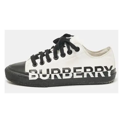 Burberry White/Black Fabric Larkhall Logo Low Top Sneakers Size