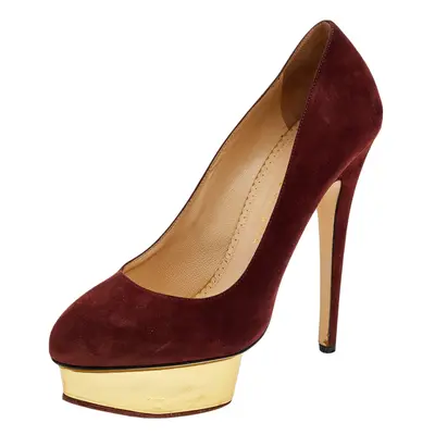 Charlotte Olympia Burgundy Suede Dolly Platform Pumps Size