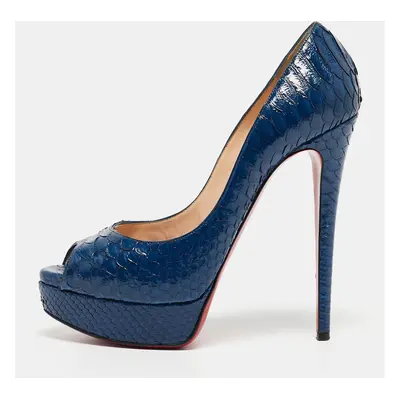 Christian Louboutin Blue Python Lady Peep Toe Pumps Size 39.5