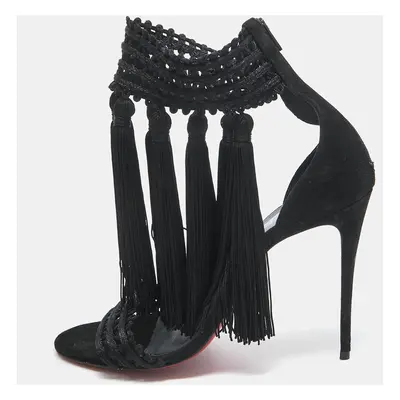 Christian Louboutin Black Lace and Suede Palma Macrame Sandals Size