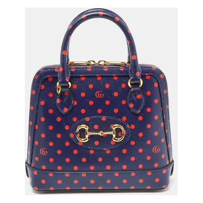 Gucci Navy Blue/Red Polka Dot Leather Horsebit Bag