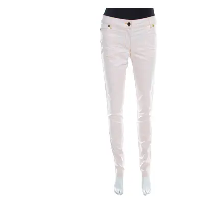 Escada Pale Beige Denim Contrast Topstitch Detail Tapered Jeans