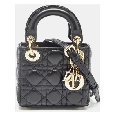 Dior Black Cannage Leather Micro Lady Dior Tote