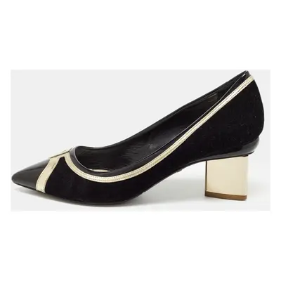 Nicholas Kirkwood Black/Gold Suede and Leather Pointed Toe Pumps Size