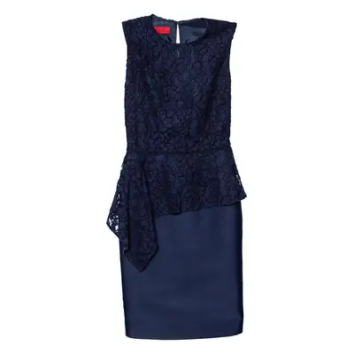 CH Carolina Herrera Navy Blue Lace Sleeveless Peplum Dress