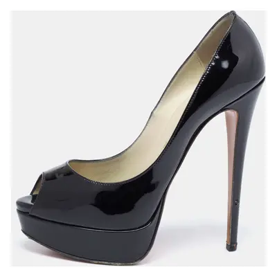 Christian Louboutin Black Patent Leather Lady Peep-Toe Pumps Size